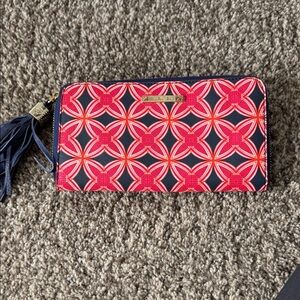 Stella & Dot pink and Blue Floral zippered zippy Wallet NEW!